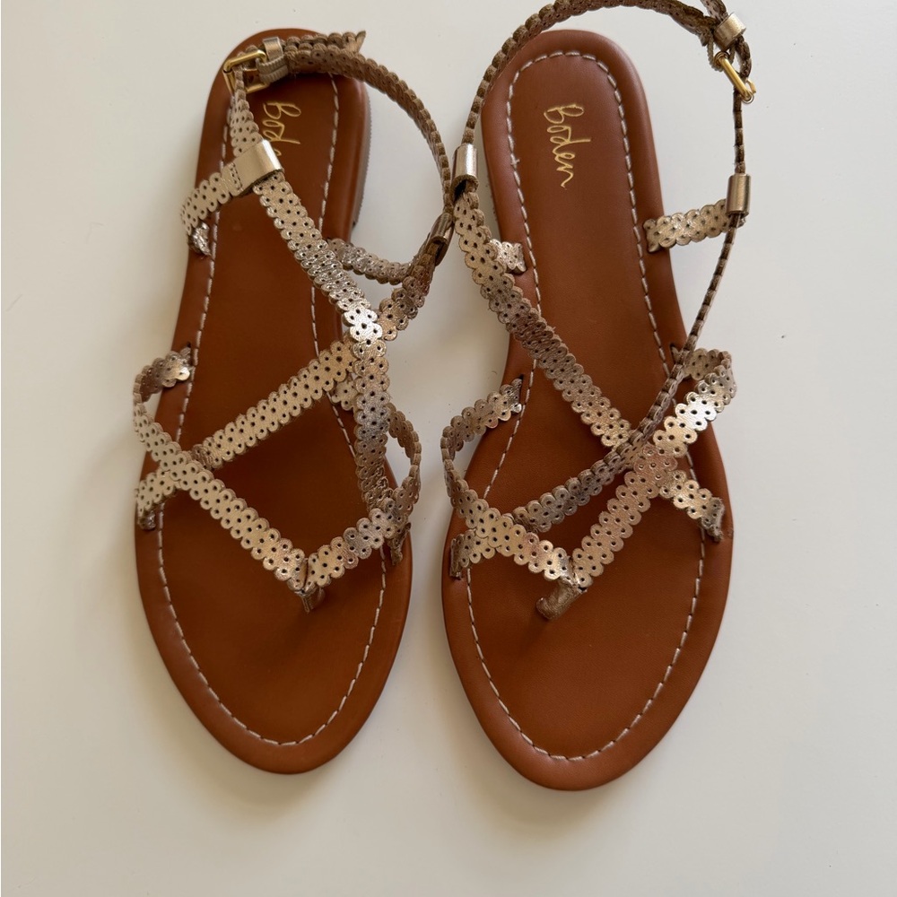 Boden Gold Strappy Flat Sandals
